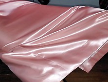 Long Pink Satin Skirt With Silky White Half Slip.
