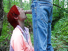 Giving The Camp Counselor A Blowjob In The Woods At With Summer Camp