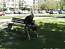 Nasty Blonde Slut Poses In A Park And Takes A Pee