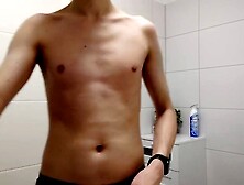 A Young Man Takes A Shower And Masturbates (Shaved,  Cut His Penis)
