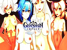 Genshin Impact Cartoon Fuck Set Of (Ningguang,  Klee,  Eula,  Unknown God)