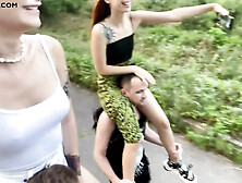 Double Shoulder Riding Outdoor First Time With Mistresses Kira And Sofi