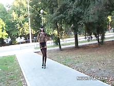 Public Flashing And Playing In Stockings