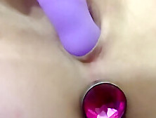 Inserting Butt Plug And Dildo Squirt