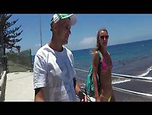 Travel Show With Sasha Bikeyeva In A Micro Bikini.  Canarias Beaches Part 2