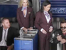 Flight Attendant Femdoms Pussyfucked Before Facial From Subs