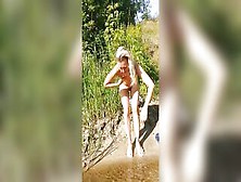 Nudist Mother Juzie Washing Her Bushy Cunt In A River