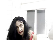 Daniela Monroe Tv,  Beautiful Spanish Trans,  Masturbates Sexy And Horny In The Bathroom With A Red Dress,  Platform Heels,  Anal