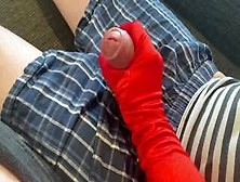 Teasing My Stepbrother With My Red Satin Gloves