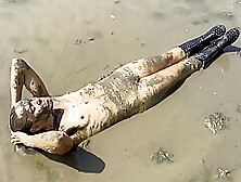 Estuary Mud Girl Playing In The Nude