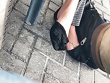 Amateur Babe Dangling Her Black Candid Mules In Public