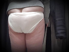 In A Fitting Room In A Public Store,  The Camera Caught A Chubby Milf With A Gorgeous Ass In Transparent Panties.  Pawg.