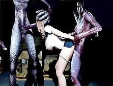 Two 3D Monsters Rape A Brunette In The Pussy And Mouth