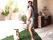 Rich Blonde Golfs In Backyard And Gets Naked In Public