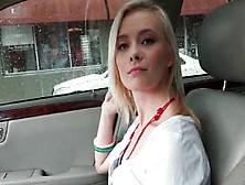 Playful Blonde Flashing Tits And Pussy In Car