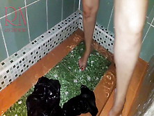 A Chick In Clothes Under The Shower.  Wet Panties,  Wet Trousers,  Wet Shirt.  2