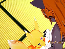 Digimon Furry Asian Cartoon - Taomon & Grey Fox Boobjob,  Hand-Job,  Oral Sex And Boned 1/2 - Yiff Manga Cartoon Thai Porn