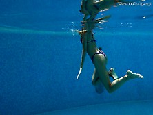 Flawless Body Hottie Swims In A Bikini And Strips