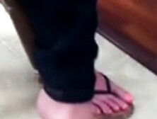 Candid Blonde Milf Sexy Feet And Painted Toes In Flip Flops