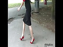 Stiletto Girl Maria Teases In Shiny Nylons Red High Heels