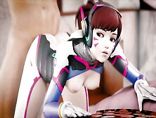 Dva's Tits Jiggle While She's Fucked Bent Over A Bed By A White Cock