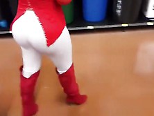 Woman With Big Ass In White Leggings