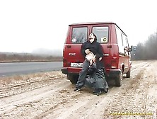 Brunette Babe Fucked On The Side Of A Main Road