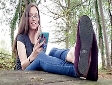 Dark-Haired Amateur Teen With Eyeglasses Unveils Her Sexy Feet In Public