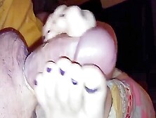 Wife With Blue Toe Nails Giving Me A Nice Footjob Up Close