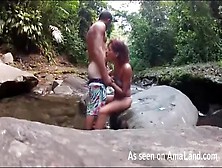 Amateur Couple Fucks On A Rock In The River