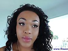 Ebony Shemale Shows Her Big Pierced Cock