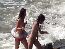 Sensual Models Are Walking Naked In The Sea