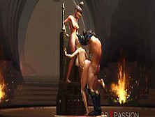 3Dxpassion - A Sexy Young Blonde Gets Fucked Hard By A Fire Demon In The Dungeon