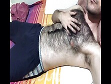 A Very Hairy Man Gives A Soft Dick Massage And Touches His Hairy Chest With A Big Bulge