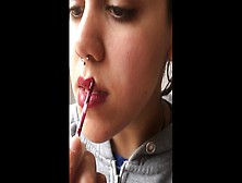 Charming Argentinian Teeny Puts On Makeup While Smoking.