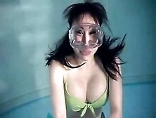Asian Girl Underwater Breath Hold