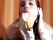 Spex Brunette Talking Dirty While Eating Banana By Femdom Austria