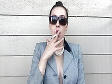 Sexy Businesswoman In Sunglasses Smoking White Filter 100 - French Manicure