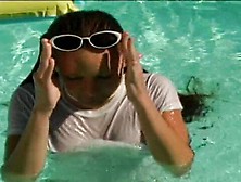 Young Brunette Is Lying By The Pool When A Hunk Comes Along To Fuck Her
