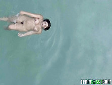 Young Bosomed Girl At Titty Attack "poolside Breast Stroke&#