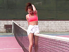 When Her Tennis Lesson Is Over She Gets Herself Off On The Court
