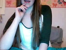 Shy Brunette Showing Tits At Webcam