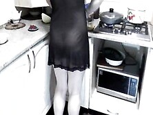 Naked Cooking.  Hot Mommy Cougar Frina Inside Peignoir Without Lingerie