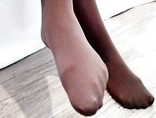 Slow Toes Performance.  Feet Bdsm College Girl Inside Tights Showing Toes With Calm Piano Music.  Close-Up