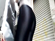 Candid 18 Year Old In Skintight Shiny Leggings