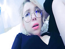Giant Black Dildo Wet Pussy Play Of Nerdy Blonde Teenager With Glasses