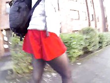 Public Upskirt Flash Spotted Hot Red Mini Dress No Pant