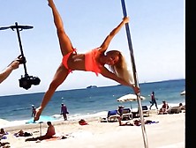 Blonde Lass Doing Her Pole Dancing Show