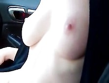 Breasty Sweetheart Has Some Alone Time Enjoyment In The Car,  Burring Her Vagina And Riding The Gearshift