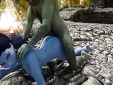Savage And Blue-Haired Beauty Have Sex By The Fire,  Skyrim Porn